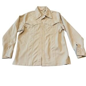 King's Road Men's Vintage 70s Western Beige‎ Snap Button-Up Shirt M